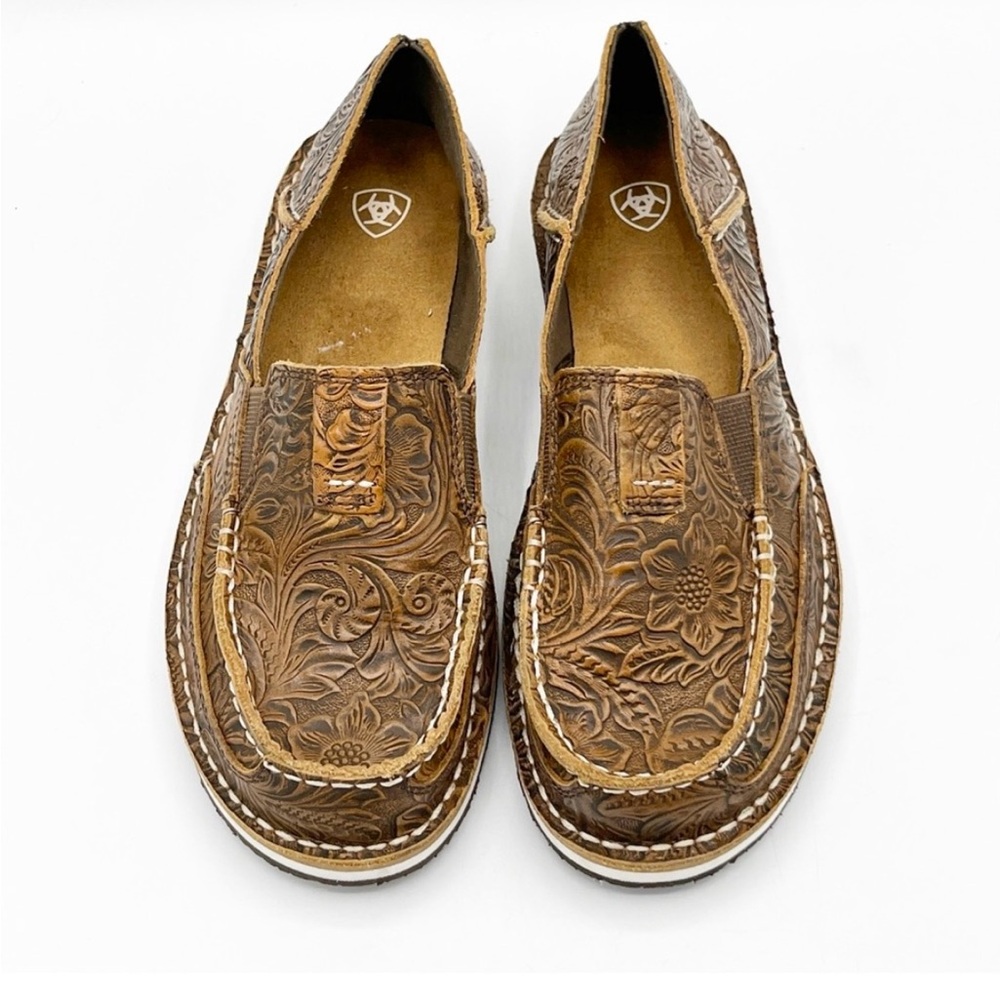 Ariat Loafer Shoes Womens 8B Brown Tooled Leather Cruiser